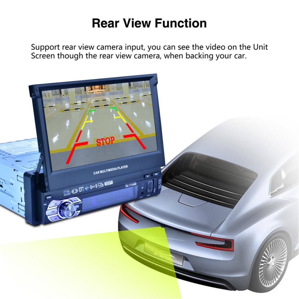 Αναδιπλούμενη Multimedia Οθόνη Αφής Αυτοκινήτου 1 DIN 7inc Bluetooth Handsfree MP4/MP3/USB/SD/AUX/MIC/TV με Τηλεχειριστήριο & Ελληνικό μενού & Θύρα για Κάμερα Οπισθοπορείας